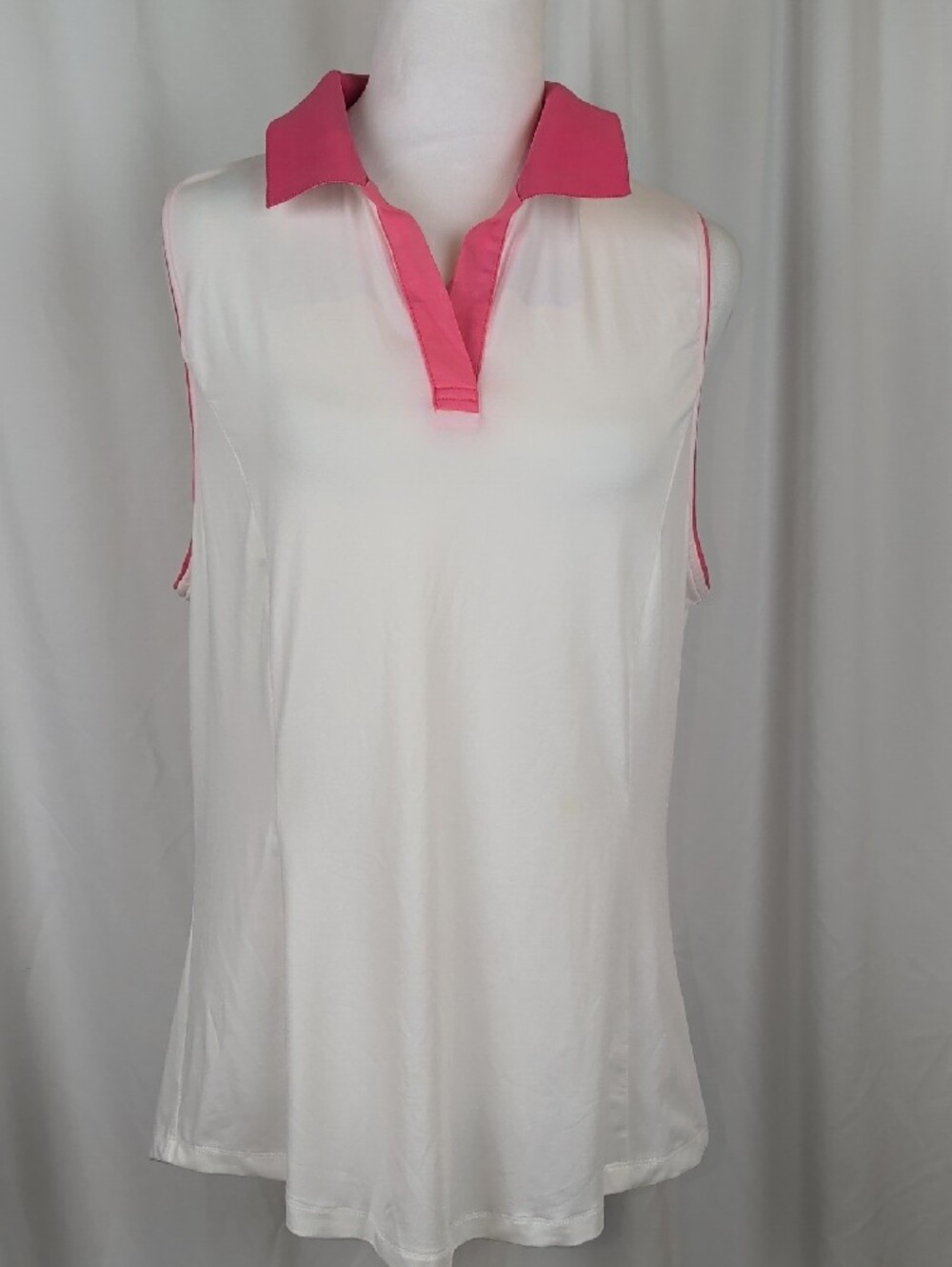 NWT Scratch Seventy Erin Sleeveless Golf Polo Top - White & Pink - XL